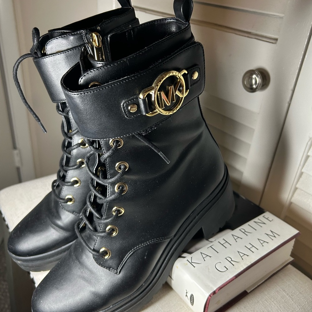 MICHAEL Michael Kors Rory Leather Combat Boots - Picture 2 of 11